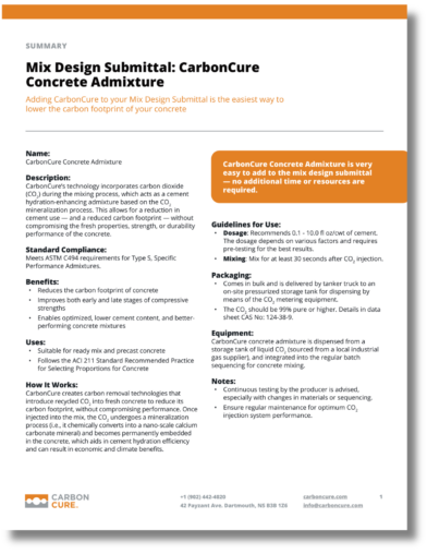 Mix Design Submittal: CarbonCure Concrete Admixture Thumbnail